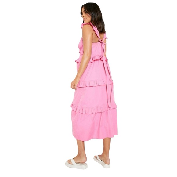 Boohoo size 8 pink maternity frill tie midi maxi dress - Picture 5 of 13
